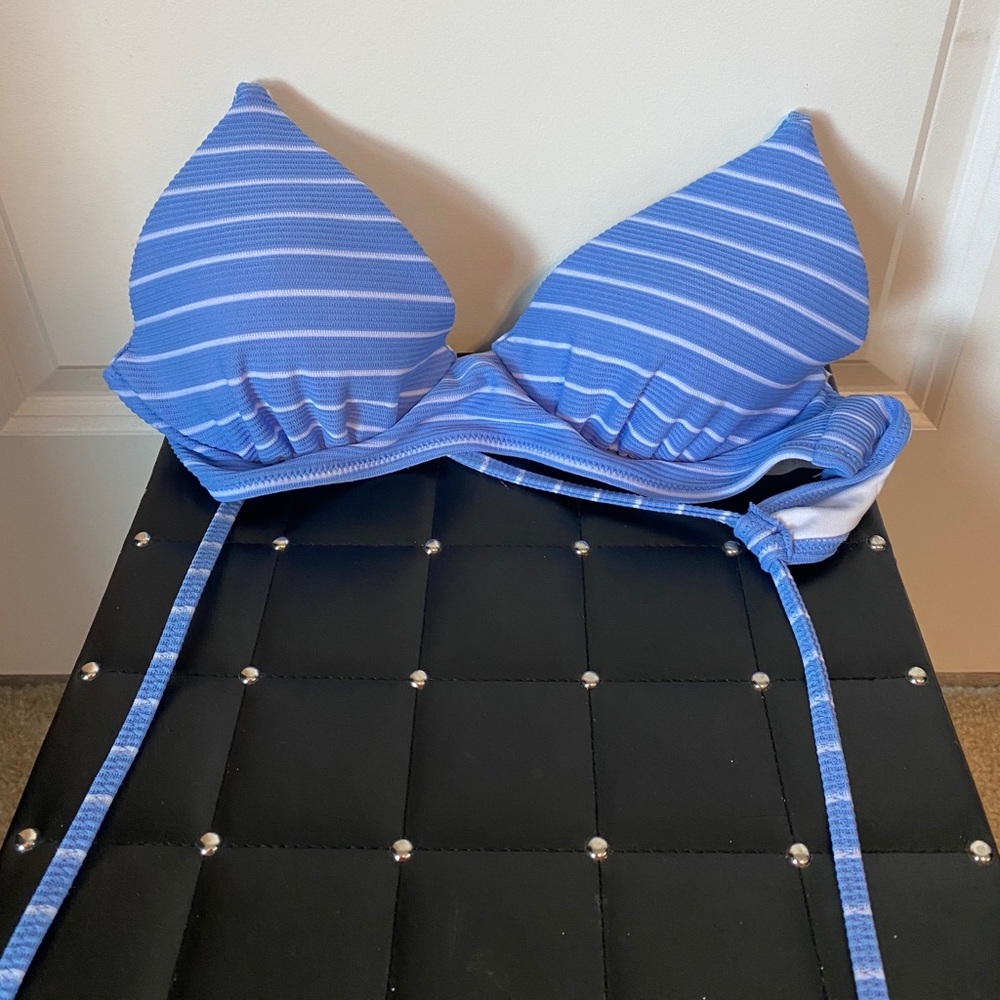 Blue and white striped bikini top